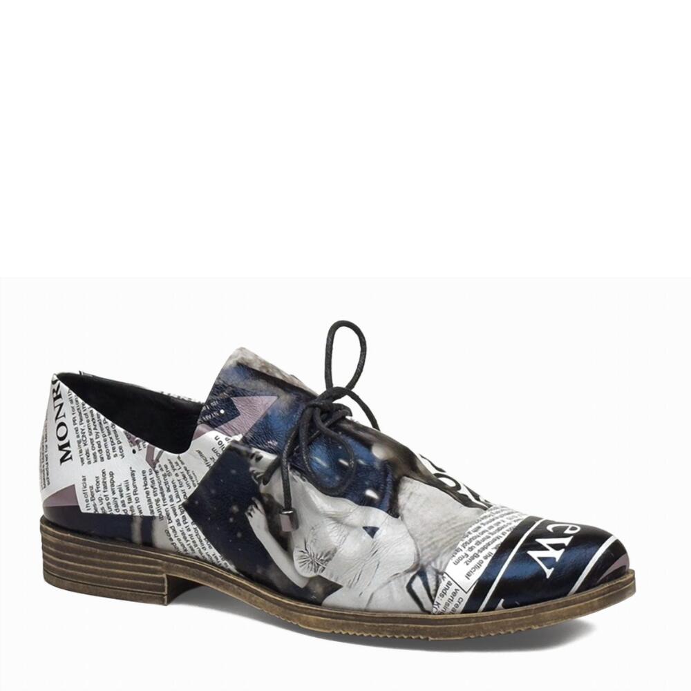 NEW DJANGO & JULIETTE women's kotty loafers in news print leather